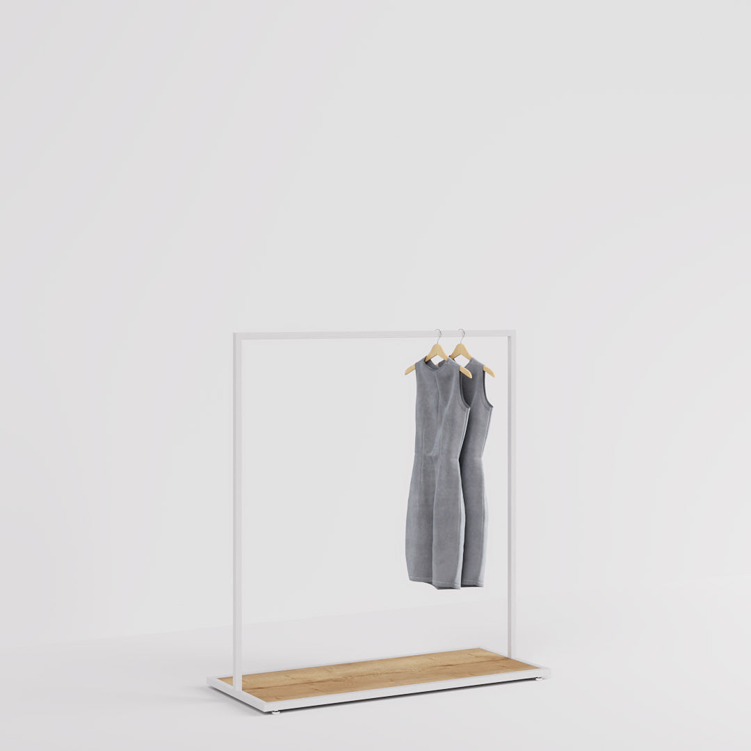 Clothing rail Como white - wooden base - W 120, 3 heights