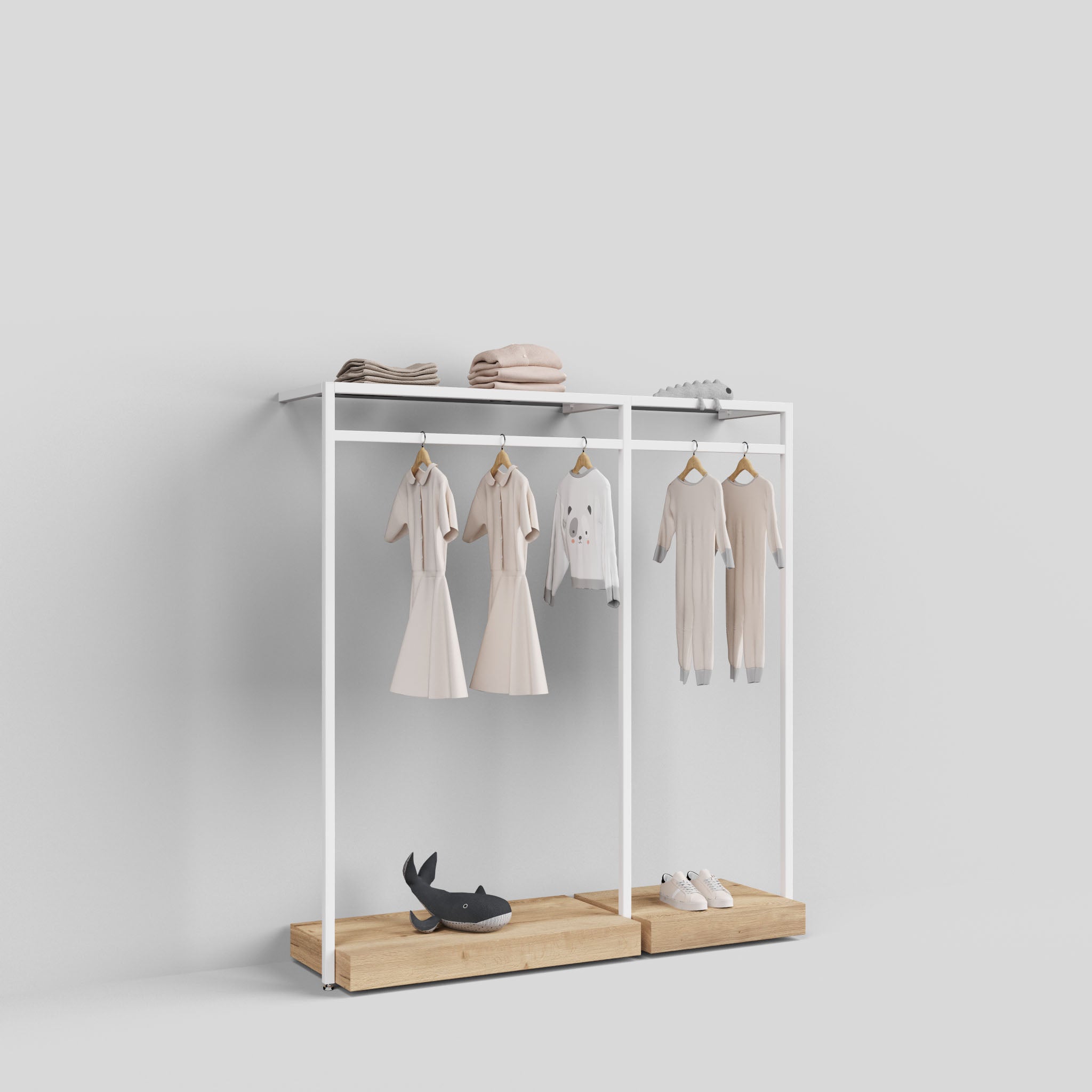 Clothing Rail Ontario, W165, White, With Pedestals