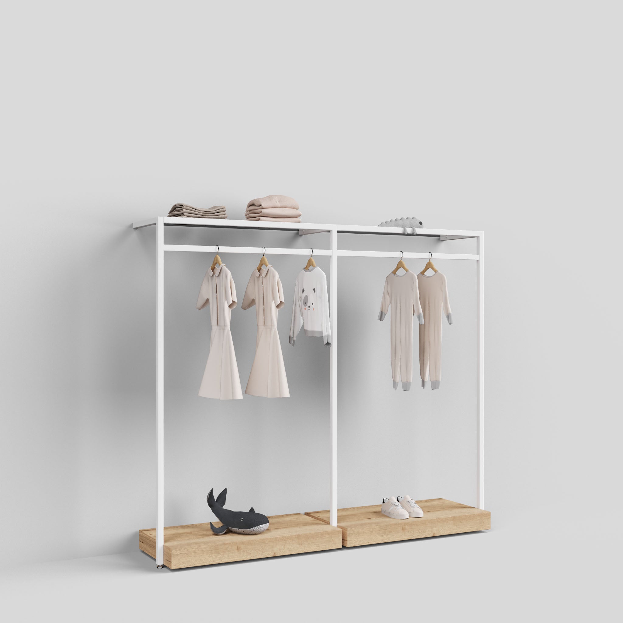 Clothing Rail Ontario, W203, White, With Pedestals