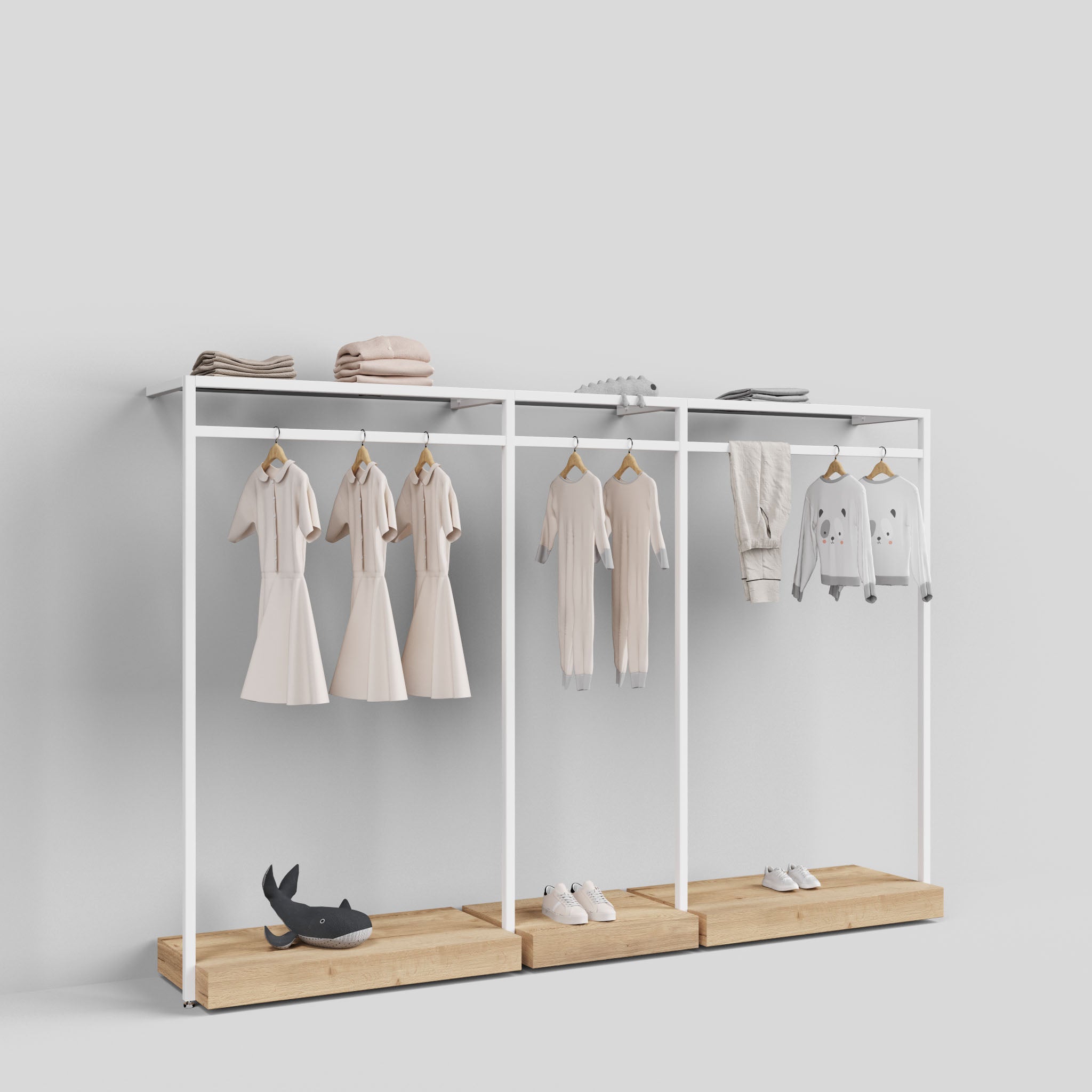 Clothing Rail Ontario, W265, White, With Pedestals