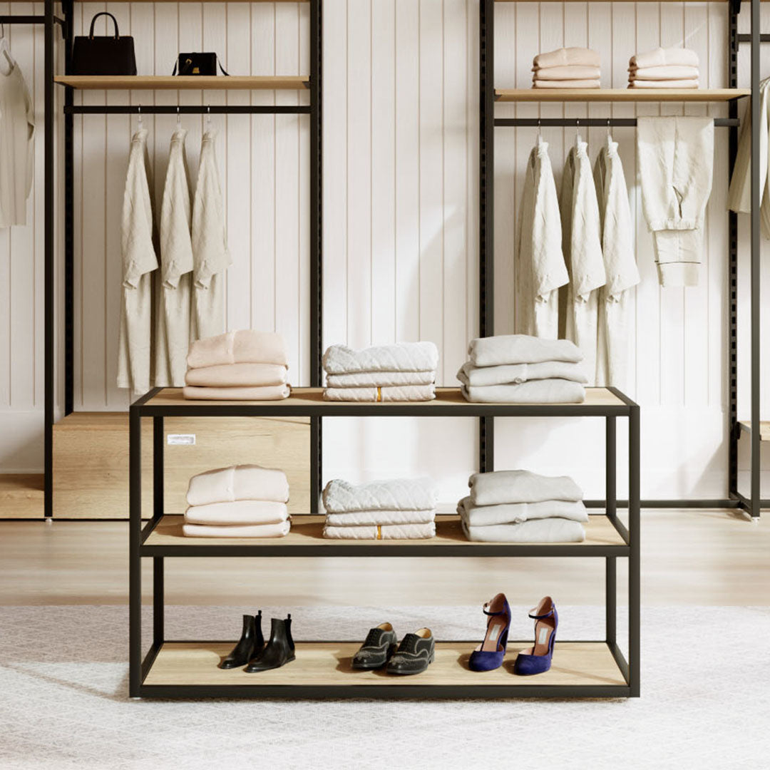 Display Table Como with wooden shelves, black — photo 2