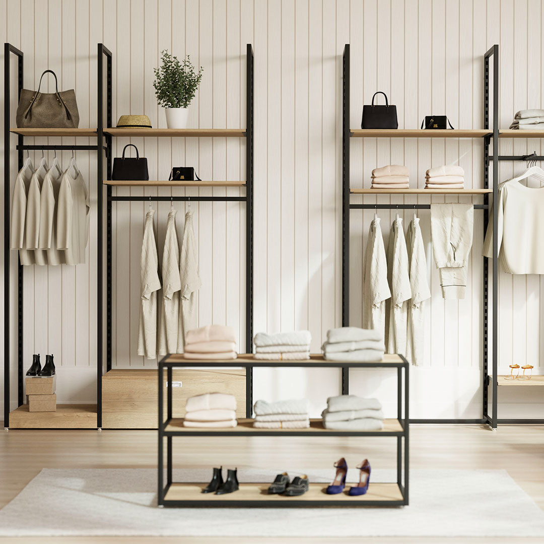 Display Table Como with wooden shelves, black — photo 4