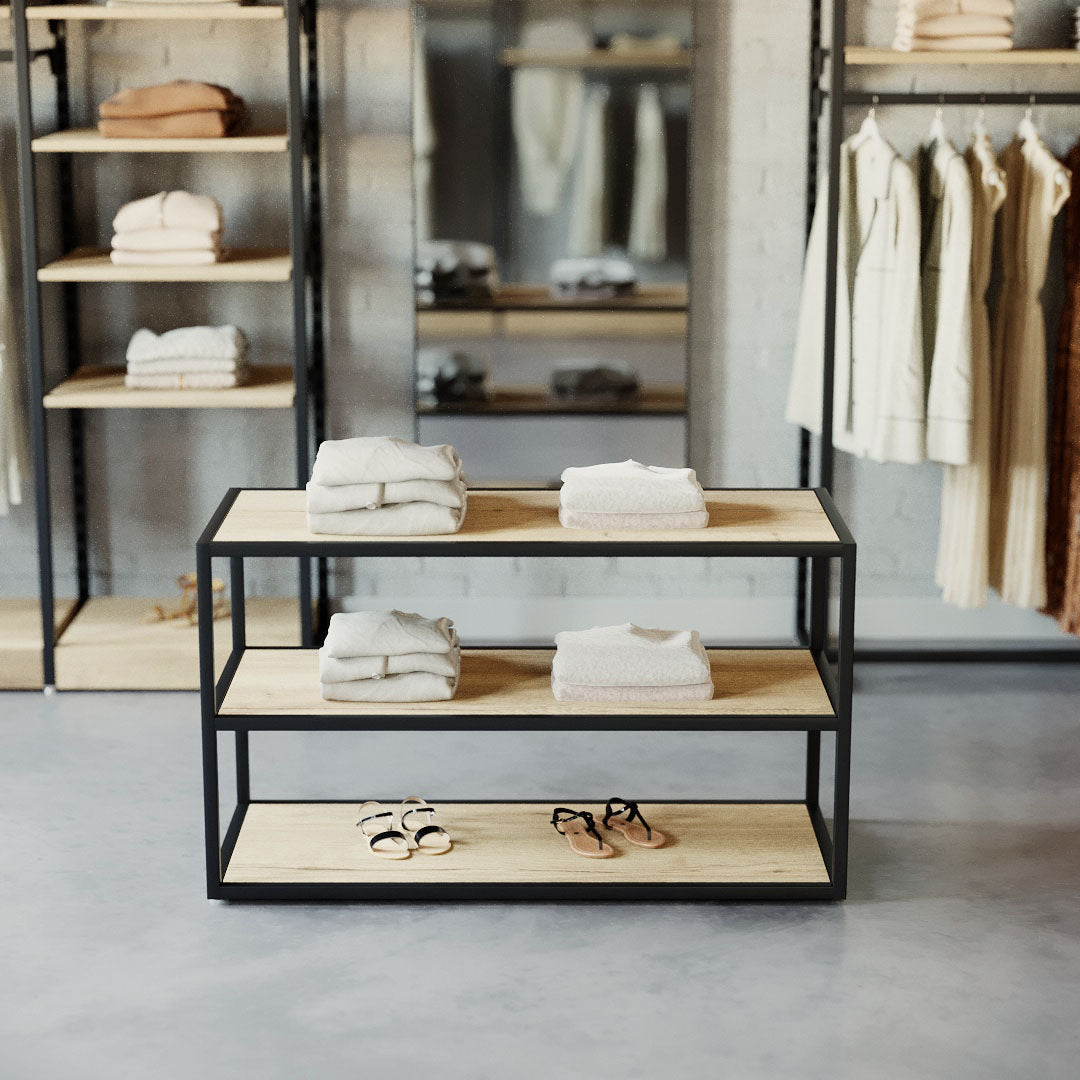 Display Table Como with wooden shelves, black — photo 5