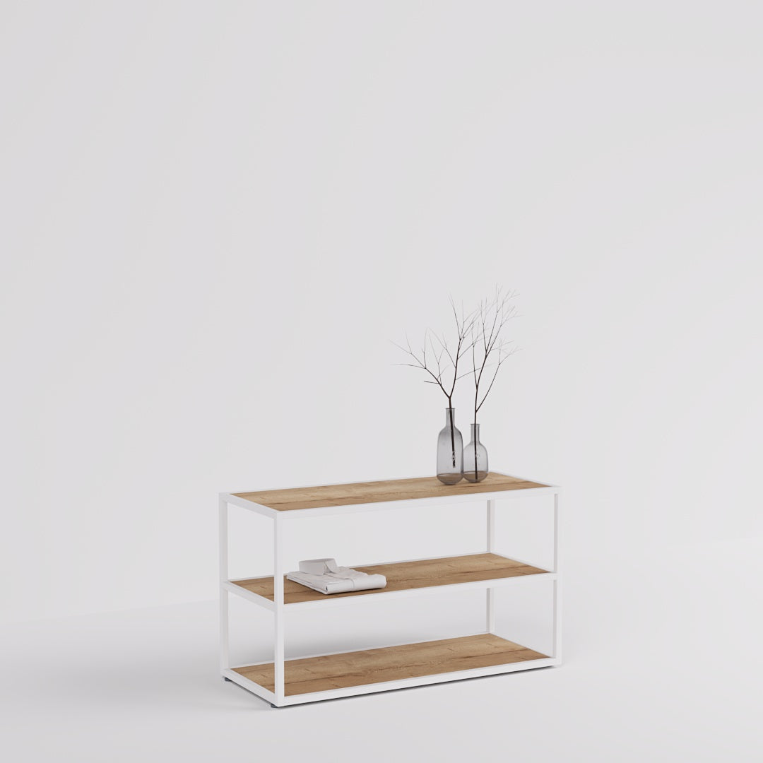 Display Table Como with wooden shelves, white